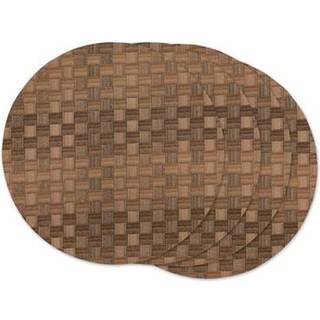 Læder Brun Basketweave Round Woven Placemat Set/4