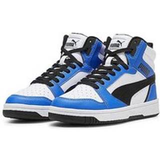 PUMA Rebound V6 Mid Sneakers Youth, Shoes, White/Black/Racing Blue, 38.5