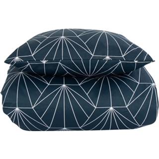 Sengetøj til dobbeltdyne - 200x220 cm - Hexagon blå - 100% Bomuldssatin - 2 i 1 design - By Night sengesæt