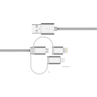 NÖRDIC 3 i 1 ladekabel USB A til 1x Non MFI Lightning, 1xUSB C og 1x Micro USB, Space grey 1m