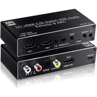 NÖRDIC HDMI skifte 2 til 1 med Lydudtrækkeren og ARC 4K 60Hz SPDIF Coaxial RCA L / R stereo