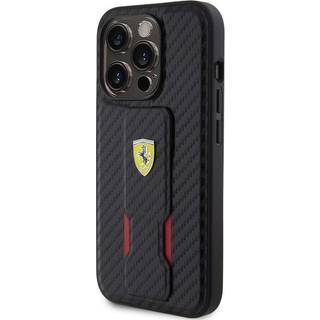 iPhone 15 Pro Max Ferrari Carbon Grip Stativ Cover - Sort