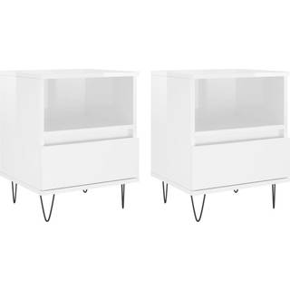 Sengebord 40X35X50 Cm Konstrueret Træ - 2 / Hvid højglans