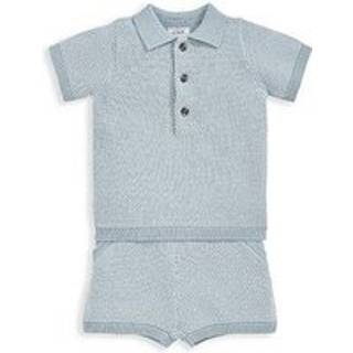 Mamas & Papas Blå strikket 100% bomuld Polo & Shorts Sæt6268cm