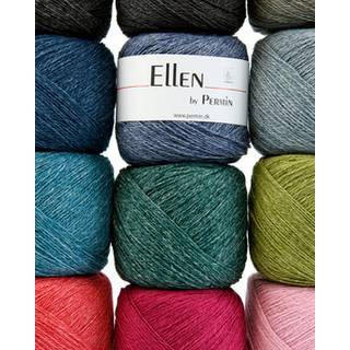 Permin Ellen 16 Blåbær Indhold: 55% uld, 45% bomuld Vægt/længde: 50 g = ca.350 meter Anbefalede pinde: 2.5 mm. Strikkefasthed: 10 x 10 cm = 30 m x 44 p Vask: Maskinvask 30 ℃ / Tåler ikke tørretumbling / Brug aldrig skyllemiddel.