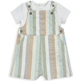Mamas & Papas Mamas & Papas Pastel Stripe Woven White 100% Cotton Dungaree Set 2 Piece