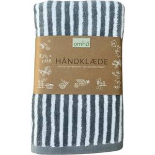 Omhu - Frotté Velour stribet Håndklæde - Lys grå/Hvid