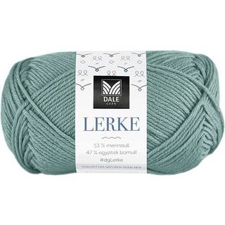 Dale LERKE 8163 Skarp grøn Indhold: 53% merinould, 47% egyptisk bomuld Vægt/længde: 50 g = ca 115 meter Anbefalede pinde: 4 mm Strikkefasthed: 10 cm = 22 m Vask: Uldvask 30 °C / Brug vaskemiddel til uld/silke / Brug ikke skyllemiddel / Tørres fladt.