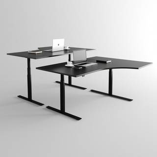 Hæve sænkebord buet - Premium, Størrelse 180x120 cm, Bordplade Sort, Stativ Sort