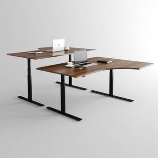 Hæve sænkebord buet - Premium, Størrelse 160x120 cm, Bordplade Valnød, Stativ Sort