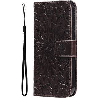 iPhone 15 Plus Læder Cover m. Pung og Strop - Mandala Blomst - Brun