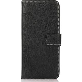 iPhone 15 Pro Max Litchi Læder Flip Cover m. Kortholder - Sort