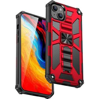 iPhone 14 Hybrid Håndværker Bagside Cover m. Kickstand & Magnet - Rød