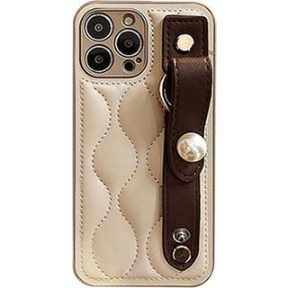 iPhone 14 Pro Max Cover i Kunstlæder med Indbygget Rem - Beige