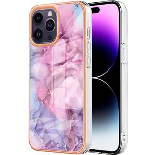 iPhone 15 Pro Max Hybrid Plastik Bagside Cover - Lilla / Lyserød Marmor