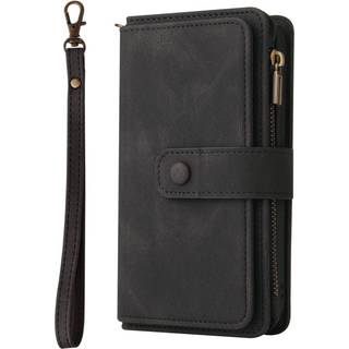 OnePlus 9 Pro Kunst Læder Cover m. 15 Kortholdere & Strop - Sort