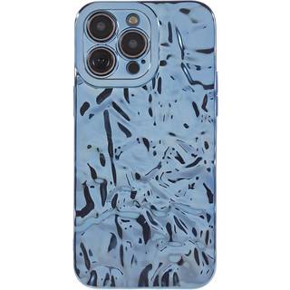 iPhone 14 Pro Skinnende Fleksibel Plastik Bagside Cover - Bølget Design - Blå