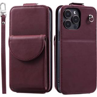 iPhone 15 Pro Max Vertikalt Læder Flip Cover m. Pung / Ståfunktion / Strop - Rød