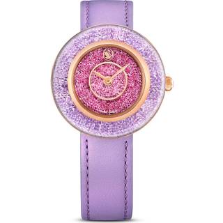 Crystalline lustre Uhr, Schweizer Produktion, Lederarmband, Violett, Roségoldfarbenes Finish