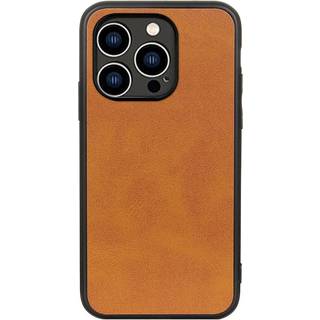 iPhone 15 Plus Læderbelagt Plastik Bagside Cover - Brun