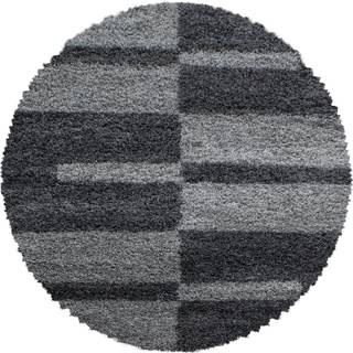 Gala Rund Shaggy tæppe Ternet - Grå - 120x120 (Rund)