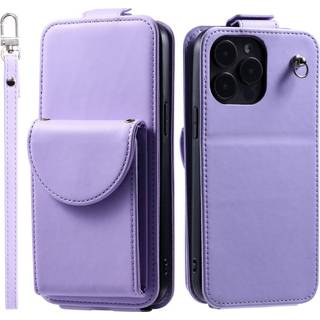 iPhone 15 Pro Vertikalt Kunst Læder Flip Cover m. Pung / Ståfunktion / Strop - Lilla
