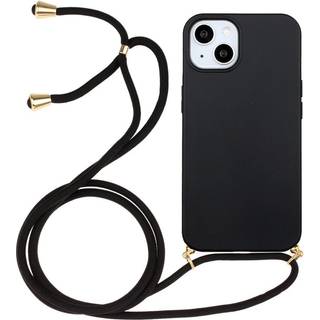 iPhone 15 Fleksibelt Plastik Bagside Cover m. Snor / Strop - Sort