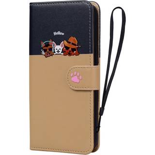 iPhone 15 Flip Cover m. Strop / Ståfunktion / Kortholder - Blå / Brun (Hunde)