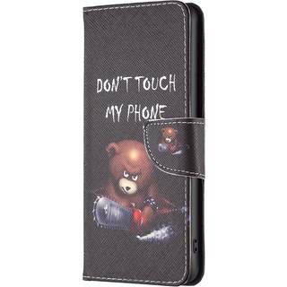 Nokia X30 Læder Flip Cover m. Pung & Print - "Don&#39;t Touch My Phone" Bjørn