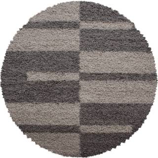 Gala Rund Shaggy tæppe Ternet - Brun - 120x120 (Rund)