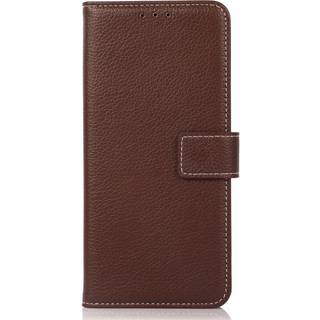 iPhone 15 Pro Litchi Læder Cover m. Hvide Sting og Pung - Brun