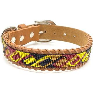 Læderhalsbånd Ø10 cm  28-34 cm gul/sort