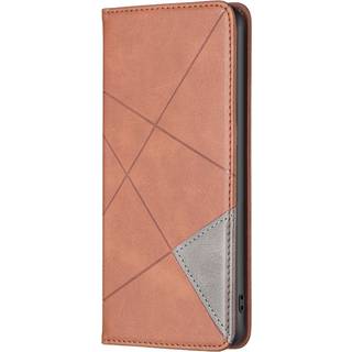 iPhone 14 Plus Flip Læder Cover m. Pung - Geometriske Linjer - Brun