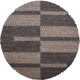Gala Rund Shaggy tæppe Ternet - Brun - 200x200 (Rund)