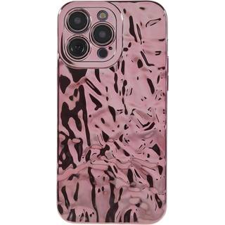 iPhone 14 Pro Skinnende Fleksibel Plastik Bagside Cover - Bølget Design - Rose Gold