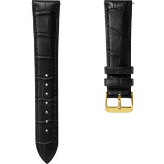 24mm Sort Urrem i Krokodille-Præget Læder med Guldfarvet Spænde – Quick Release