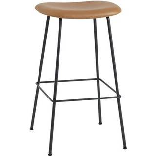 Muuto Fiber Barstol med Tube Base Læder Polstret Cognac/Sort H76 cm
