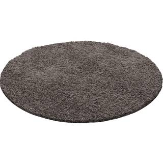 Life Rund Shaggy tæppe Ensfarvet - Brun - 160x160 (Rund)
