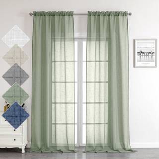 Aiyufeng Kirei Long Sage Green Sheer Curtains 96 tommer - Linned Look Privacy Sheer Curtains Window Treater
