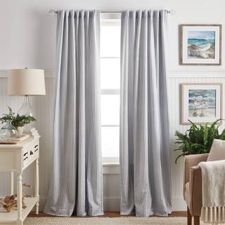 Martha Stewart tikker Stripe Blackout foring Rod Pocket/Back Tab Window Curtain Panel Pair 95 """" White/Indigo