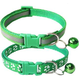 CHBORCHICEN 2-Pack Footprint & Reflective Cat Collar med Bell Basic Dog Cat Collar Buckle Justerbar Polyester Cat Dog Collar eller sikkerhedssele