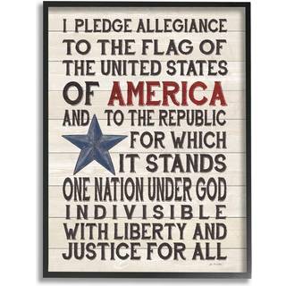 Stupell Industries Pledge of Allegiance Stars and Stripes Americana Rustic Wood Look Sign Synt Framed Wall Art 11 X 14 Multi-Color