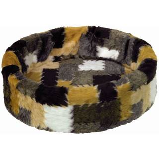 Plys seng, rund Patchwork - 60 cm - Brun