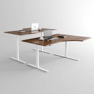 Hæve sænkebord buet - Premium, Størrelse 180x120 cm, Bordplade Valnød, Stativ Hvid