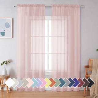 SimpleBrand Blush Sheer Curtains 84 inches Long Light Filtring Rod Pocket Fast Farve Vindue Sheer Curtain Panels Elegante gardiner & gardiner til