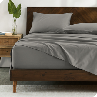 Bare Home 100 % ?kologisk bomuld King-lagners?t - Crisp Percale Weave - Let og ?ndbar - Senget?j Lagner og pudebetr?k (King Light Grey)