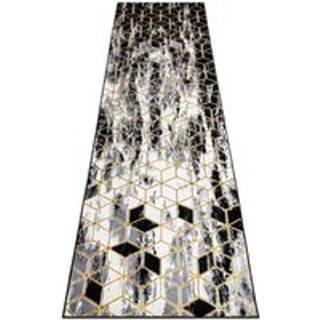 Tæppe, Fortovet GLOSS moderne 409A 82 Terning, stilfuld, glamour, art deco sort / grå / guld 80x200 cm