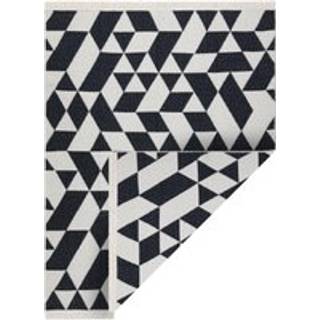 Tæppe TWIN 22992 geometrisk, bomuld, dobbeltsidet, Økologiske frynser - sort / creme 60x90 cm
