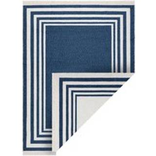 Tæppe TWIN 22990 Ramme, bomuld, dobbeltsidet, Økologiske frynser - marine blå / creme 60x90 cm