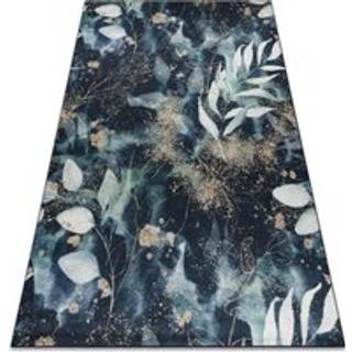 ANDRE 1336 tæppe skal vaskes Blade skridsikker - sort / turkis 80x150 cm